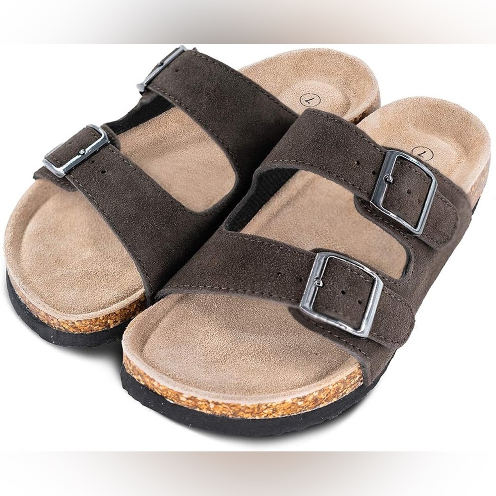 TF STAR Women’s Cow Suede Leather Flat Sandals,2-Strap Adjustable Buckle, size 7
